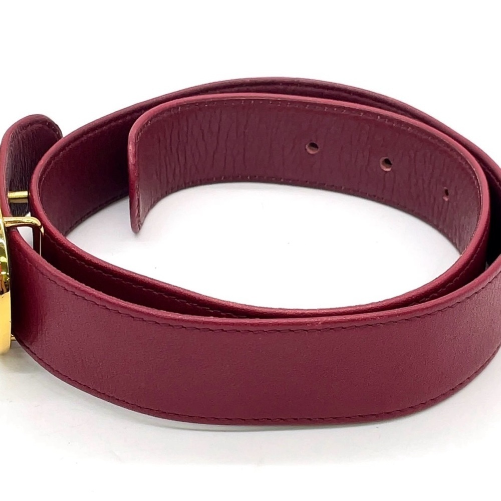Auth Christian Dior Golden D Logo Buckle Burgundy Red Leather Belt - Picture 3 of 10